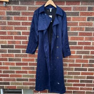 A New Day Dark Navy Blue Faux Suede Button Down Trench Belted Maxi Coat